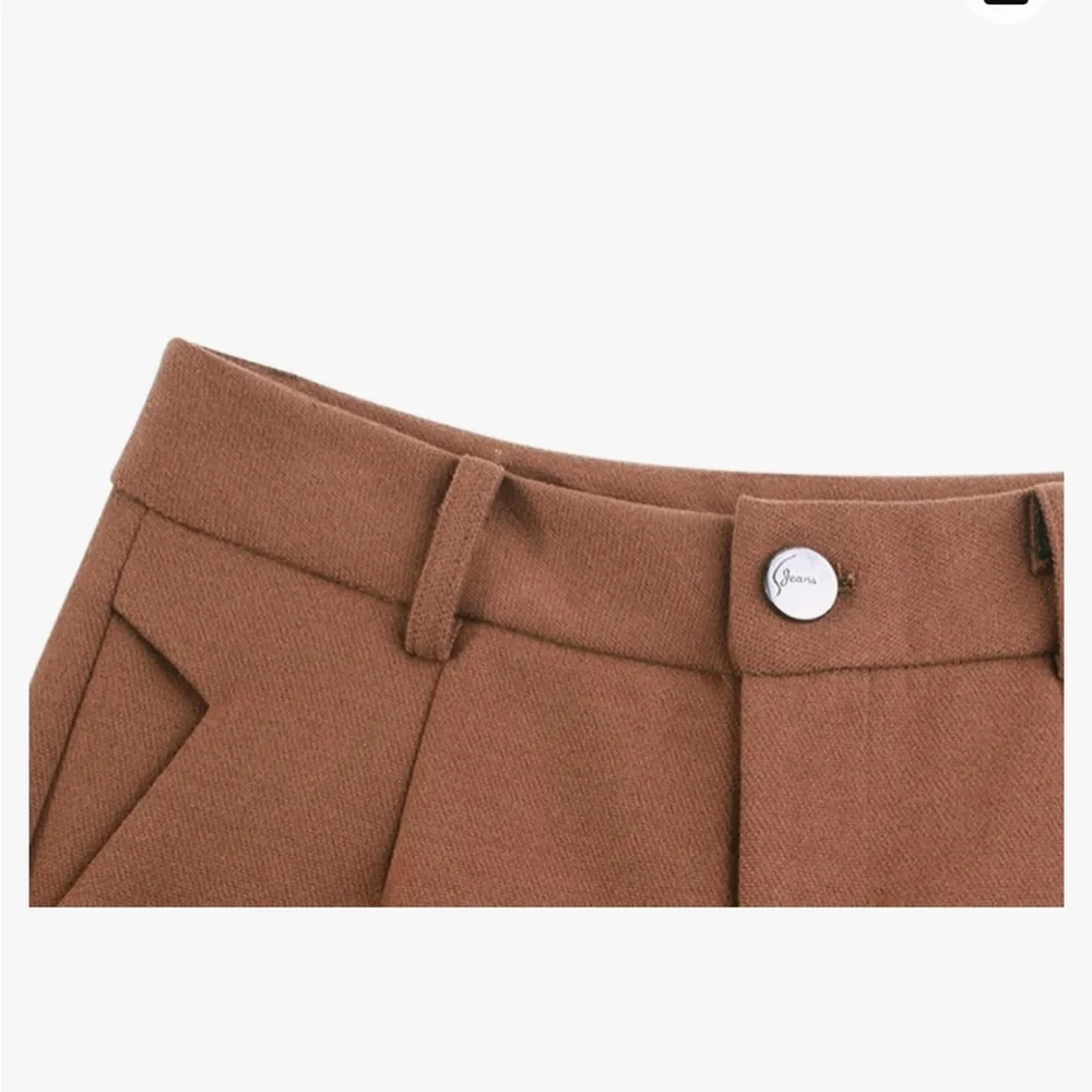 NWOT Brown High Waist Wool trousers cropped wide leg - Picture 4 of 10